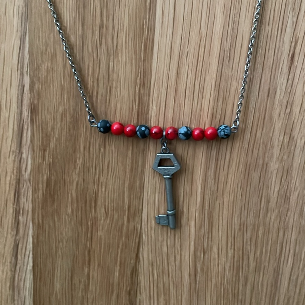 2 for $32 / Delicate wire of gemstone beads with key necklace